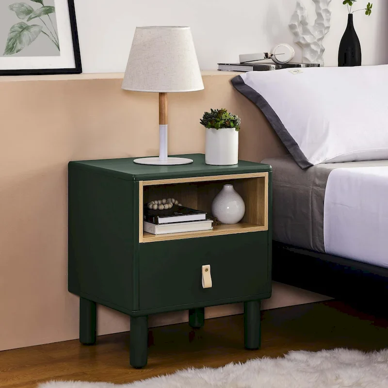 Bedside Table Nightstand with Drawer and Open Shelf