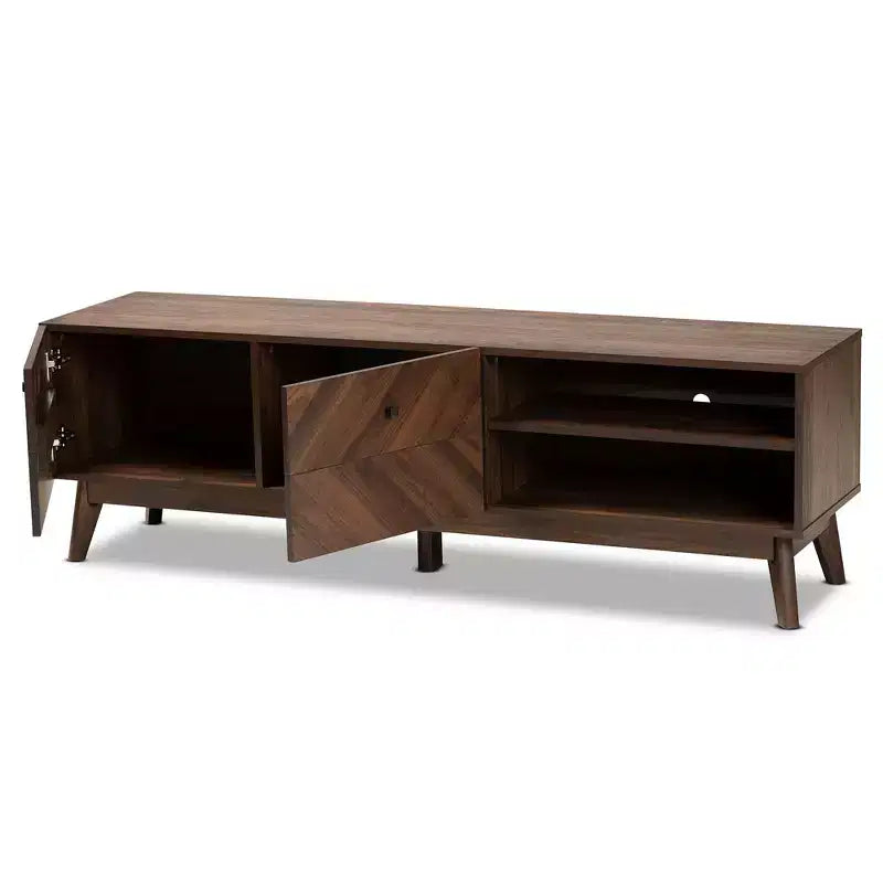 Hartman Wood TV Stand for TVs up to 60" Walnut Brown - Baxton Studio: Entertainment Center with Storage Drawer