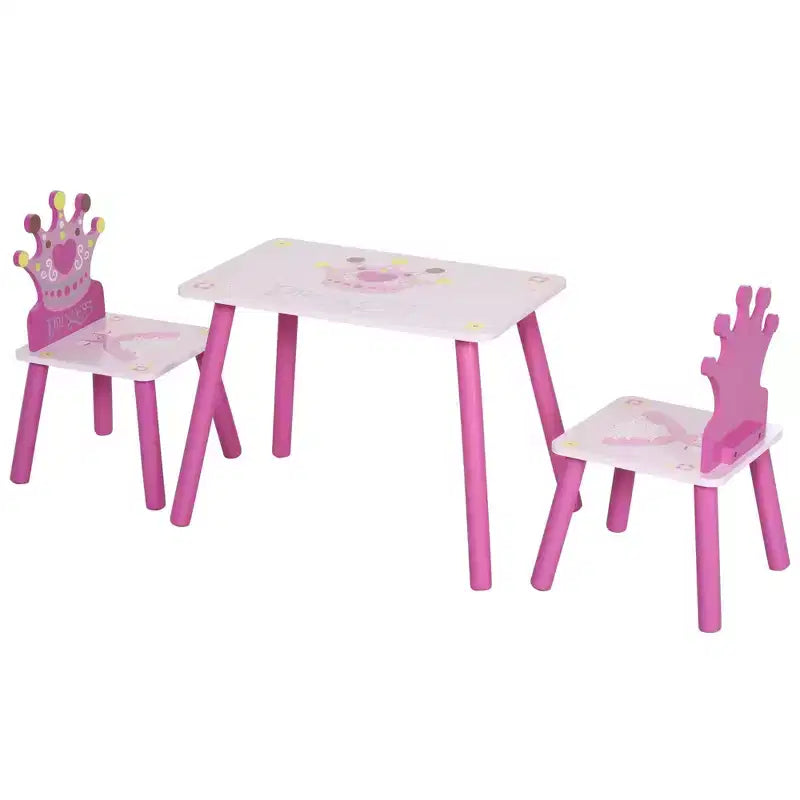 Etokfoks 3 piece kids wooden table and chair set pink crown pattern for girls toddlers arts reading writing ages 2 to 4 years