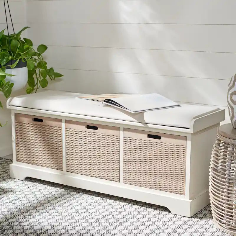Three-drawer padded storage bench - 47Wx15Dx19H