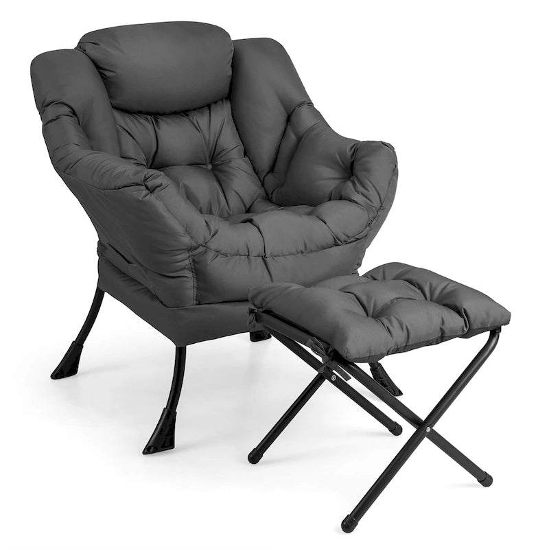 Lazy Sofa Chair with Folding Footrest and Ottoman