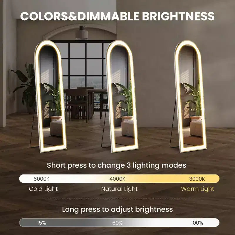 Bestier Full Length Mirror with LED Lights, 60 Floor Mirror with Aluminum Alloy Frame, Standing or Wall-Mounted Full Body Mirrors for Living Room
