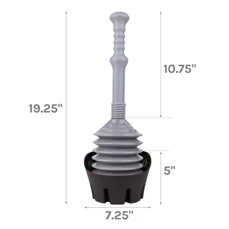 Antimicrobial Bellows Accordion Toilet Plunger with Black Storage Tray (Grey) by Utility Sink