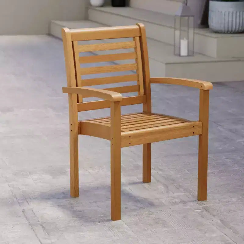 Amazonia Gruta 4pc Teak Finish Wood Outdoor Patio Dining Arm Chair Set