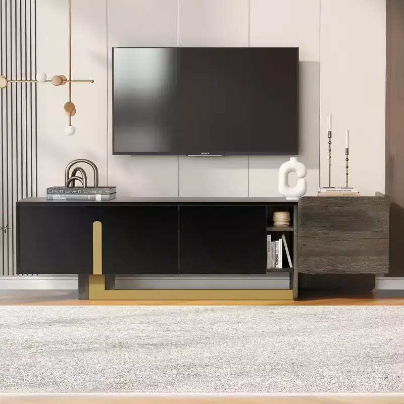 JVNOXK 66.7-inch Modern TV Stand with 1 Drawer and 2 Cabinets, Adjustable Shelves, Suitable for TVs 70 inches and under for Living Rooms, Black