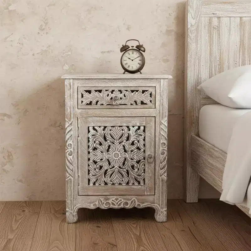 HomeRoots 30 Gray Solid Wood Distressed One Drawer Nightstand