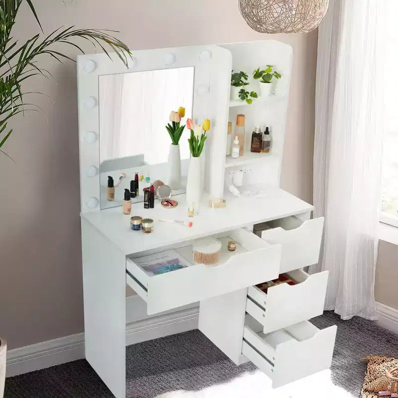 Vanity Desk with LED Mirror and Storage Drawers