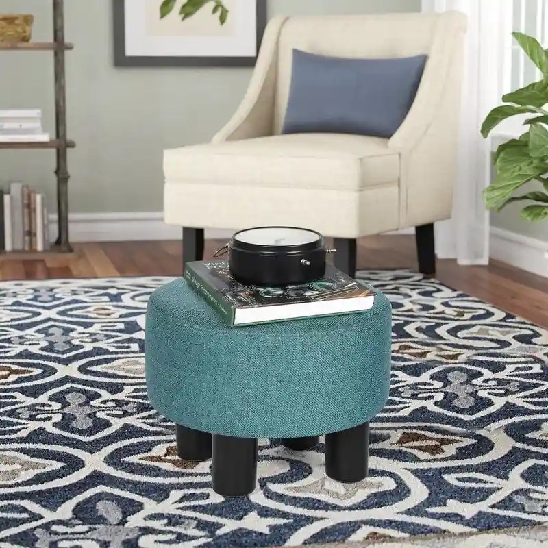 Adeco Modern Small Round Seat Fabric Ottoman Footrest Footstool Room