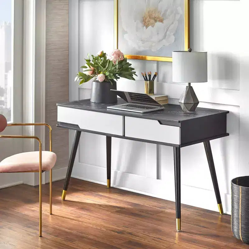 Lifestorey Silas 2 Drawer Mid-Century Modern Desk Black