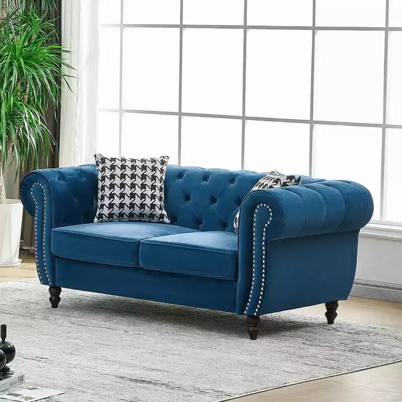 GDFStudio Jenifer Chesterfield Velvet Upholstered Sofa with Roll Armrest and Nailhead