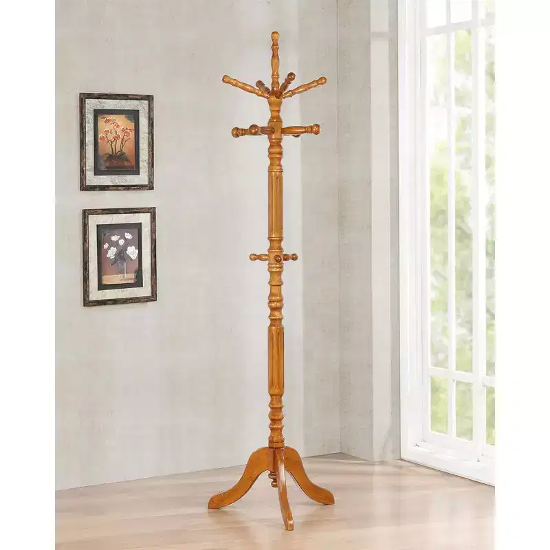 NAYSAYE Solid Wood Coat Rack Stand Free Standing Hall Tree with 11 Hooks for Hats Bags Purses Entryway Hallway, Caramel Brown, 20.75*20.75*74.75
