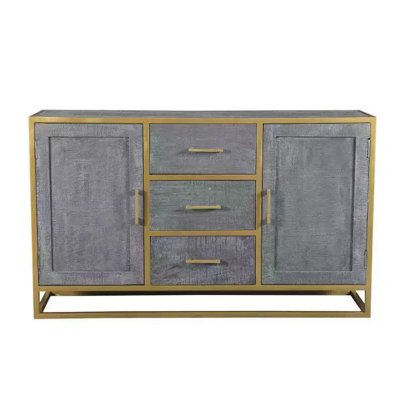 Raven Mango Wood Dining Sideboard Brown - Timbergirl: Sturdy Metal Frame, 3 Drawers, 2 Doors