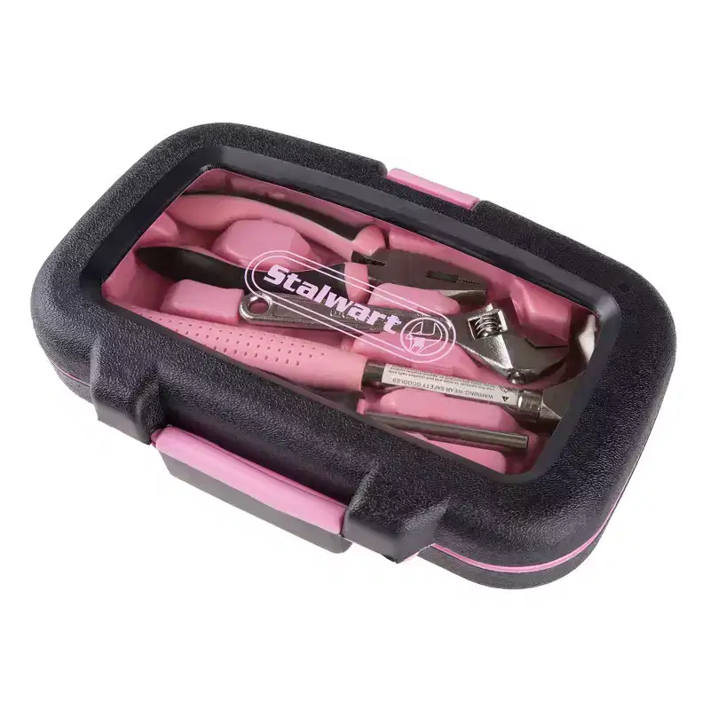 Fleming Supply Household Hand Tool Set Including a Hammer, Wrench, Screwdriver, and Pliers 15pc  Pink