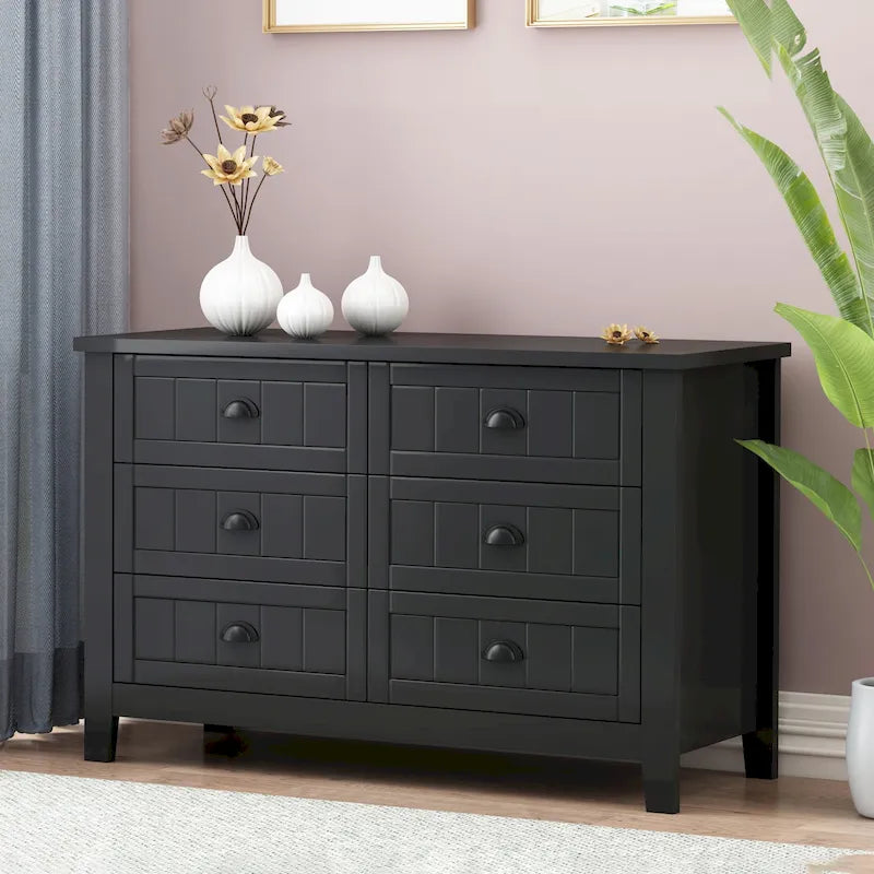 Retro Solid Birch Wood Dresser with Shell Handles �� 4 or 6 Drawer | Black & Blue