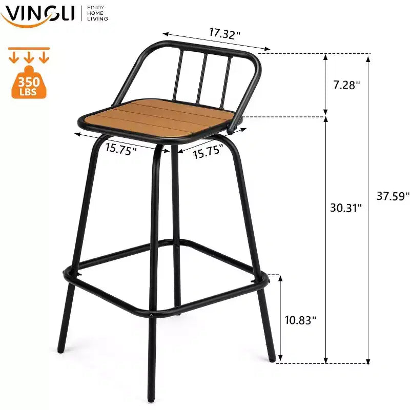 VINGLI Outdoor Swivel Bar Stools, 30 Inch Bar Height Patio Chair with Backrest & Footrest, All-Weather Stool for Garden, Balcony, Kitchen Island