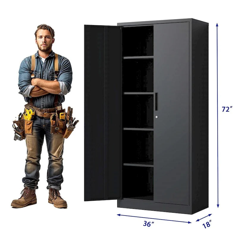Metal Garage Storage Cabinet with Doors and 4 Adjustable Shelves