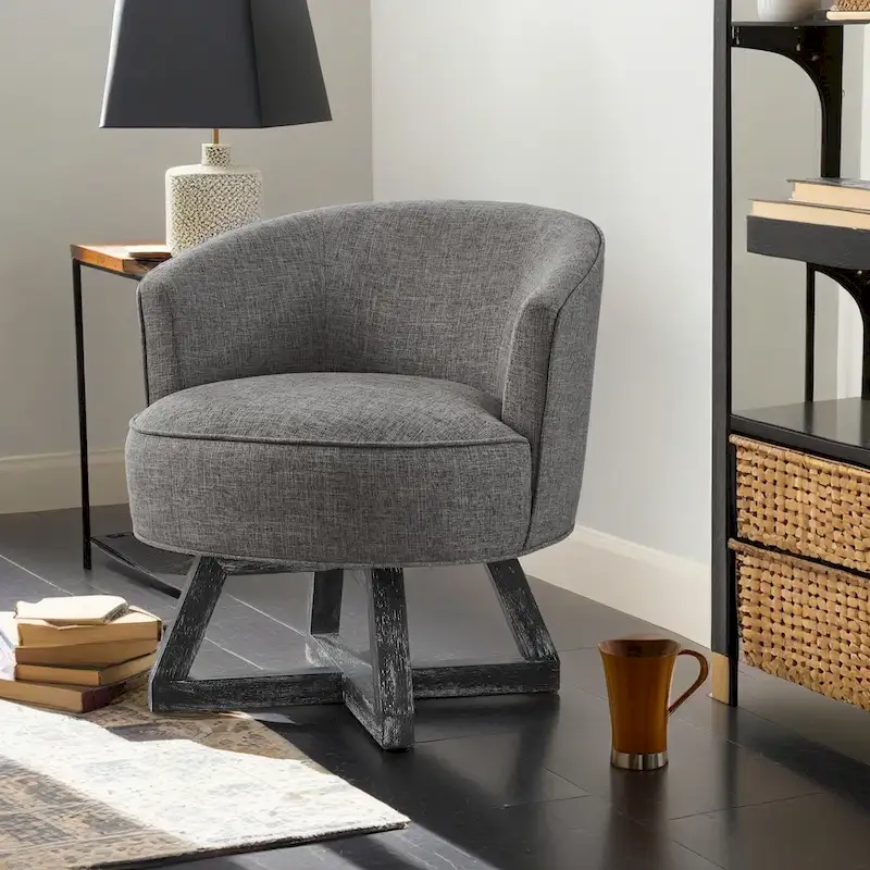Swivel Accent Chair with Cross-shaped Wooden Base