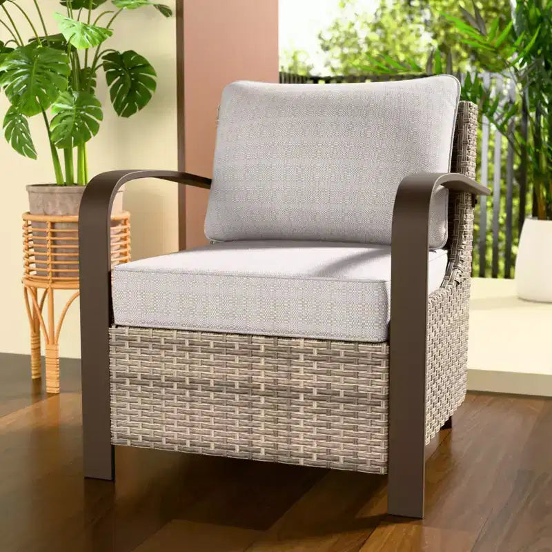 EAGLE PEAK Coastal Vista Patio Chair with Cushions, Outdoor Ratten Wicker Lounge Chair with Deep Seating