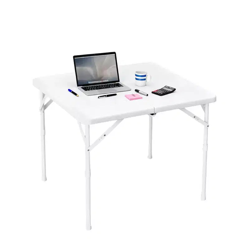 34'' Square Folding Card Table, Fold-in-Half Portable Dining Table with Handle and Safety Lock, Foldable Plastic Dining Tables Indoor Outdoor