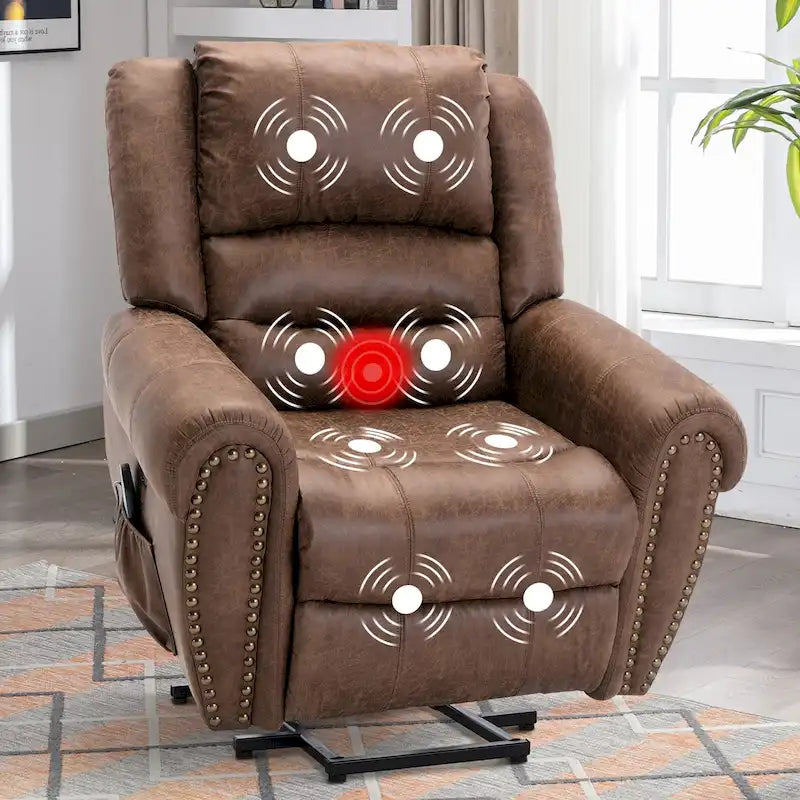 Breathable Rivet Power Lift Recliner Chair with Massage, Heat and USB Port