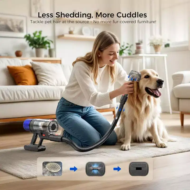 Teendow 500W Cordless Stick Vacuum Cleaner with Hose, for Carpet/Hard Floor, Brushless Motor, Gray