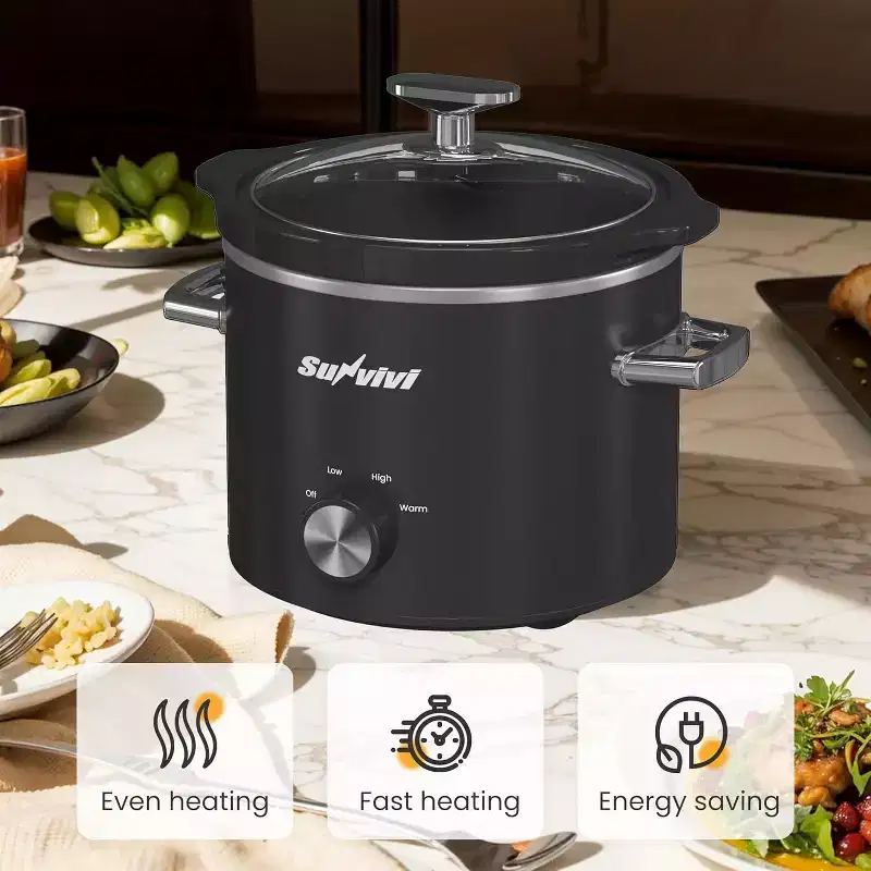 Heynemo 2 Quart Slow Cooker, Small Slow Cooker with Removable Ceramic Pot, Slow Cooker Food Warmer with 3 Heating Settings & Dishwasher Safe