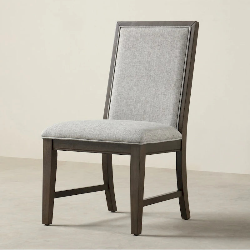 Roundhill Furniture Aberll Solid Wood Upholstered Dining Chairs, Set of 2, Gray