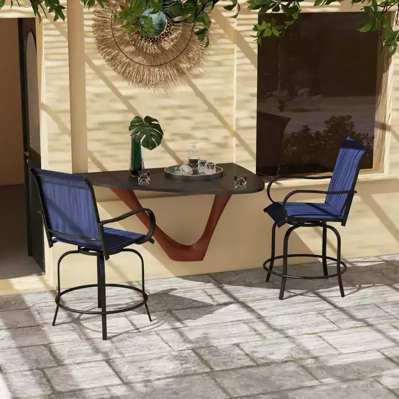 Outdoor Bar Stools Set of 2, 360 Degree Swivel Bar Height Chairs, 26.75 x 29.5 x 48.5