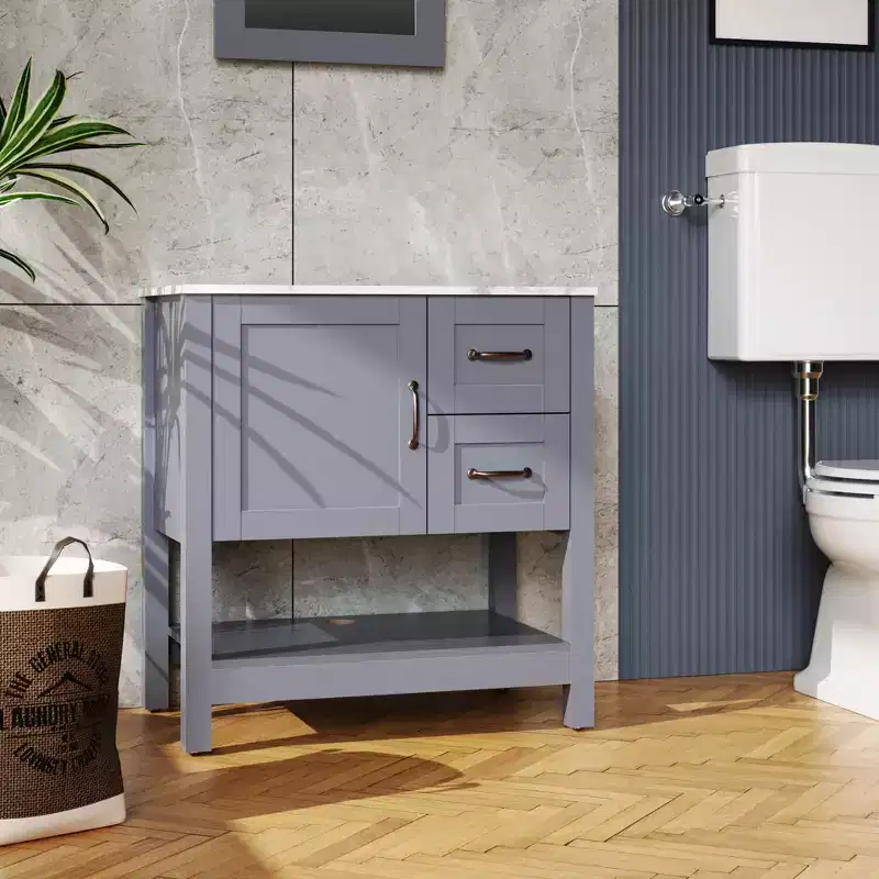 MAYEERTY 30in Bathroom Vanity with Mirror and Top Only, Gray