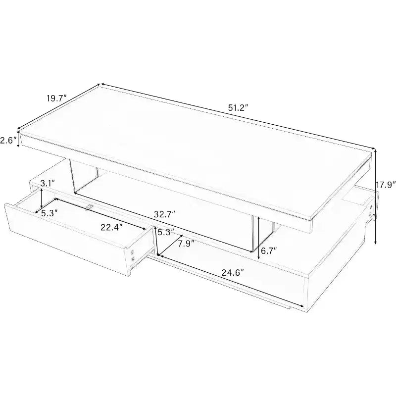 LED Lighted Coffee Table with Storage 2 Drawers & Display Shelf Modern Living Room Furniture