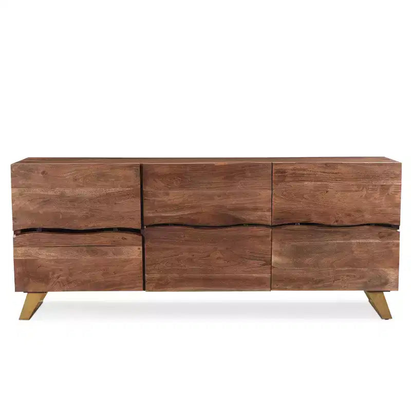 Seesham Wood 3 Doors live Edge Sideboard Gold - Timbergirl