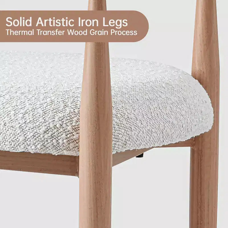 Set of 2 Boucle Dining Armchairs with Wood-Grain Metal Legs, Tufted Curved Back, 330 lb