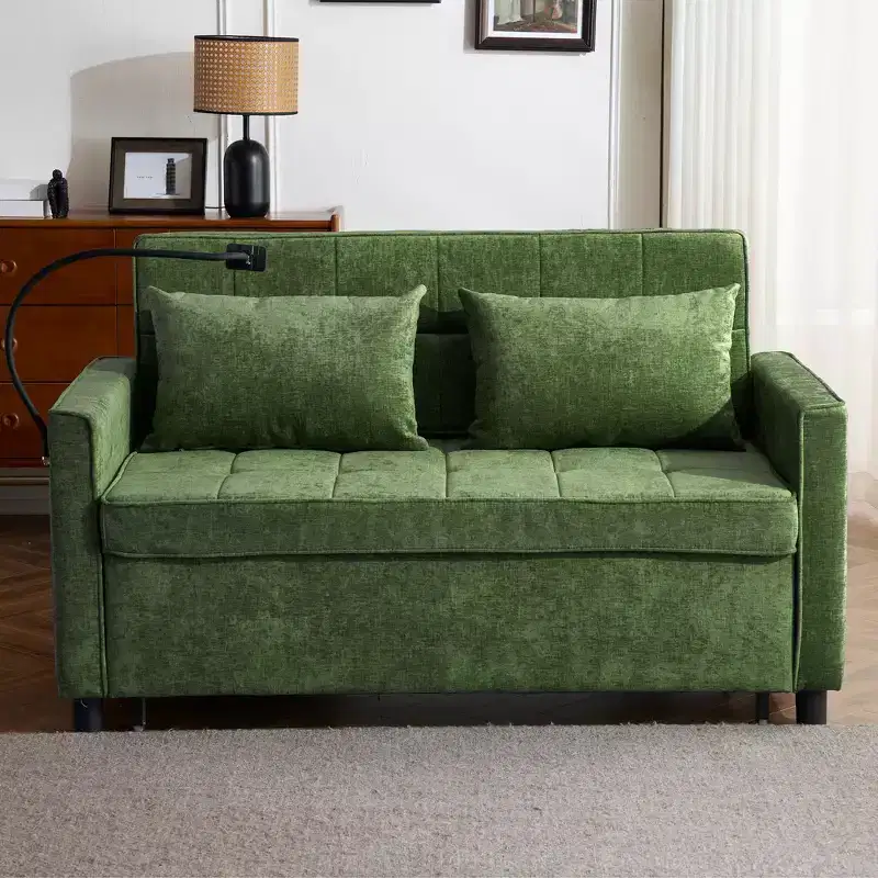 56.9 Inch Loveseat Pull Out Sleeper Sofa Bed with Reversible Backrest Cushion Side Pockets Phone Holder for Living Room