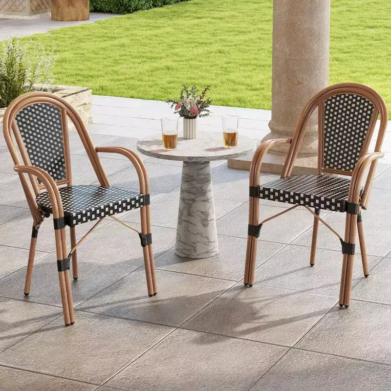 Costway Outdoor French Bistro Chairs 2 PCS w/ Armrests Galvanized Metal Frame