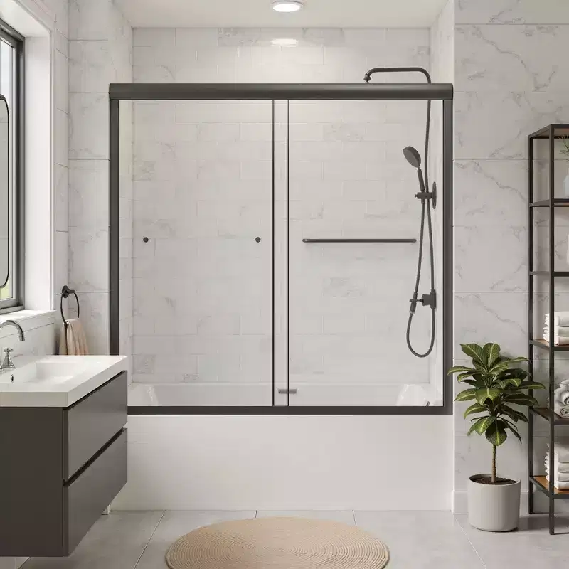 Double Sliding Tub Shower Door 5/16 (8mm) Thick Tempered Glass Left/Right Side Opening Bathroom Shower Enclosure with Smooth Sliding System