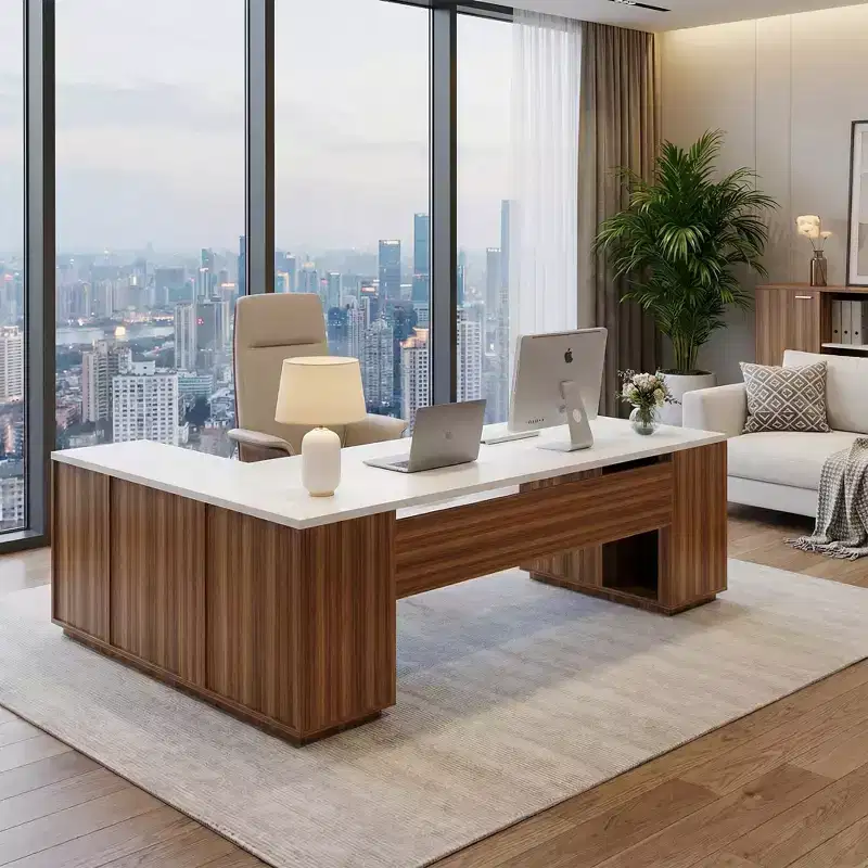 MAYEERTY 85.8 L-Shaped Executive Desk, Office Computer Desk with File Drawers