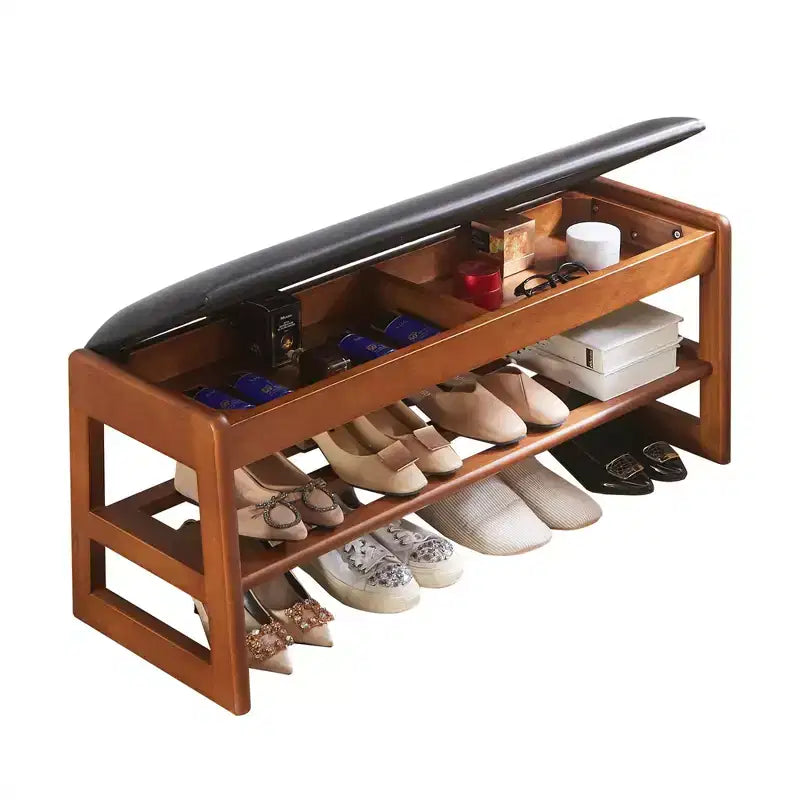 Shoe Bench 40-Inch, Wooden Entry Bench with PU Cushion, 2-Tier Shoe Rack, Storage Boxes, for Entrance, Hallway, Living Room, Bedroom, Closet