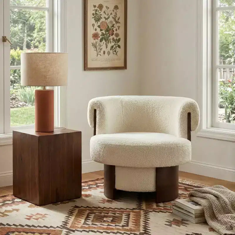 Whisen 360 Swivel Barrel Chair with Sculptural Bentwood Design, Solid Wood Frame, 32'' Wide, Versatile for Living Room and Bedroom