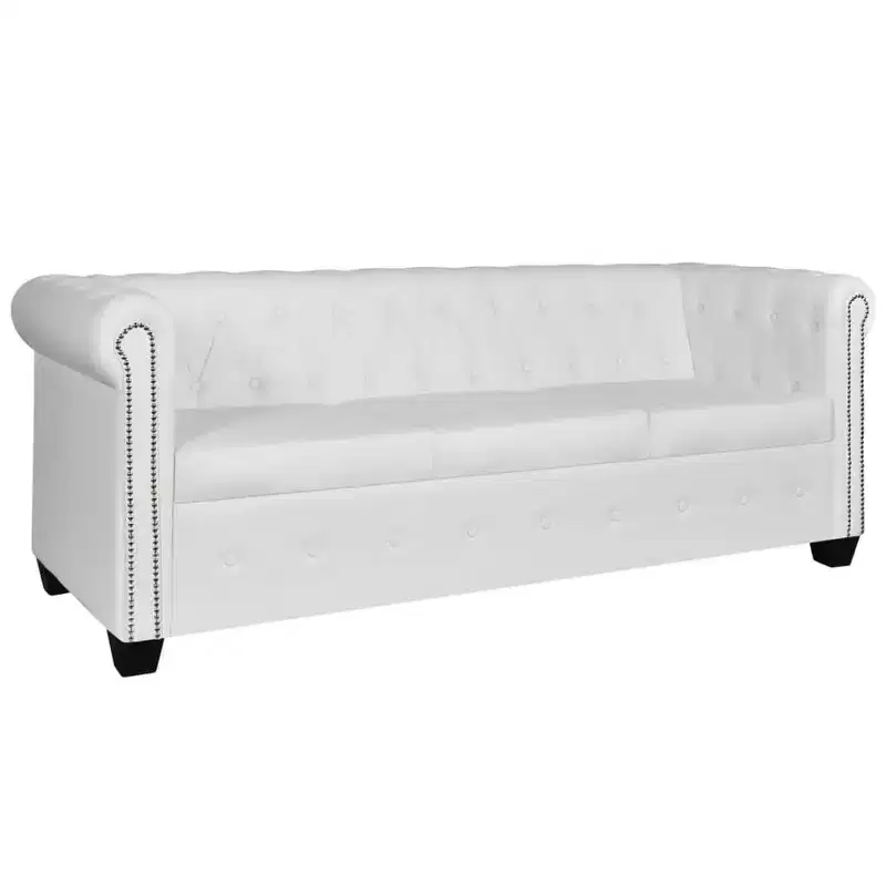 vidaXL Chesterfield Sofa Set 2-Seater and 3-Seater White Faux Leather