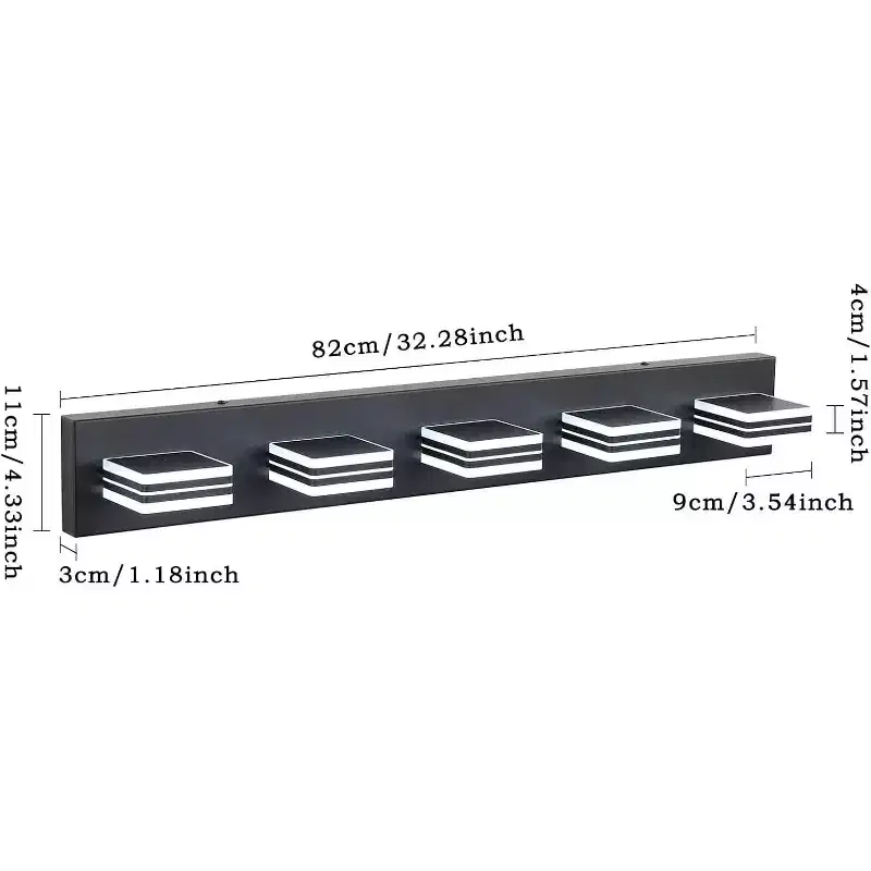 Modern Matte Black Vanity Lights, 5-Led Bathroom Mirror Fixture, Anti-Rust, Ideal for Makeup Stations
