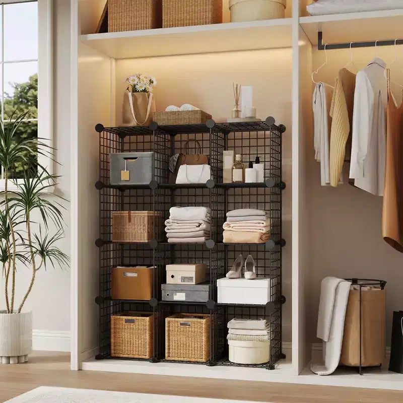 12-Cube Storage Organizer 37 x 13 x 38  Modular Wire Shelving Unit for Closet, Bedroom, Office (1-Pack)