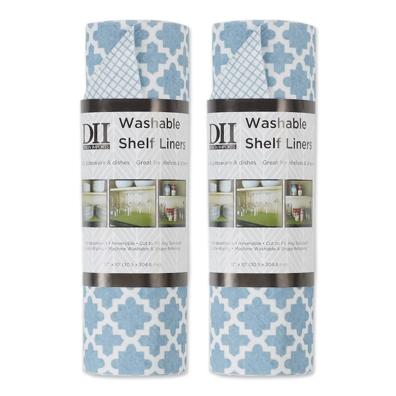 Grey Lattice Non-Slip Shelf Liner Set of 2, Washable Drawer Cabinet Mat for Kitchen Pantry