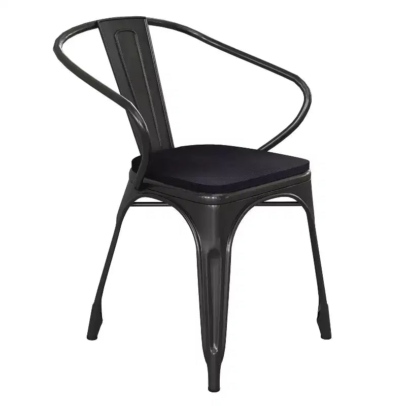 Emma and Oliver Metal Indoor-Outdoor Stacking Chair with Vertical Slat Back, Arms and All-Weather Polystyrene Seat