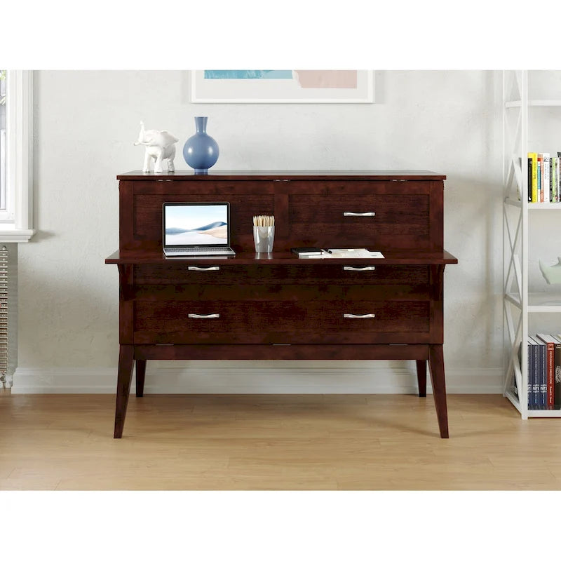 Solid wood storage bed with a desk