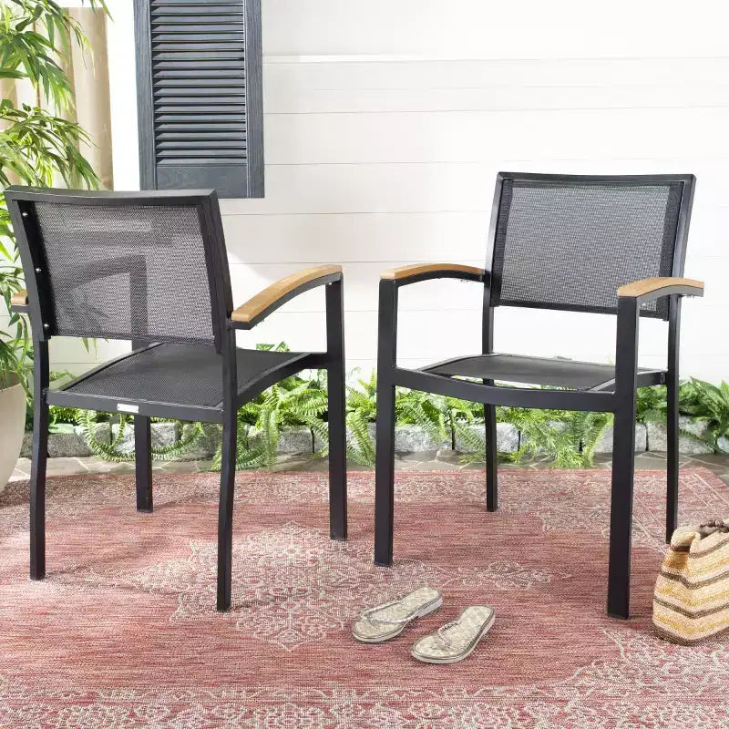 Kaelan Chair (Set Of 2) - Indoor/Outdoor - PAT4030 - Black/Brown - Safavieh