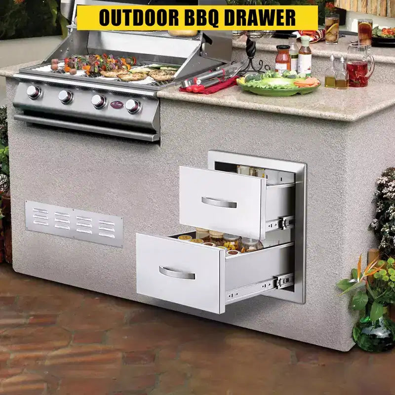Stainless Steel Drawer Cabinet, Heavy-Duty Outdoor Storage Chest, Weatherproof Multi-Layer Drawer Unit for Patio, Kitchen & Garage Organization