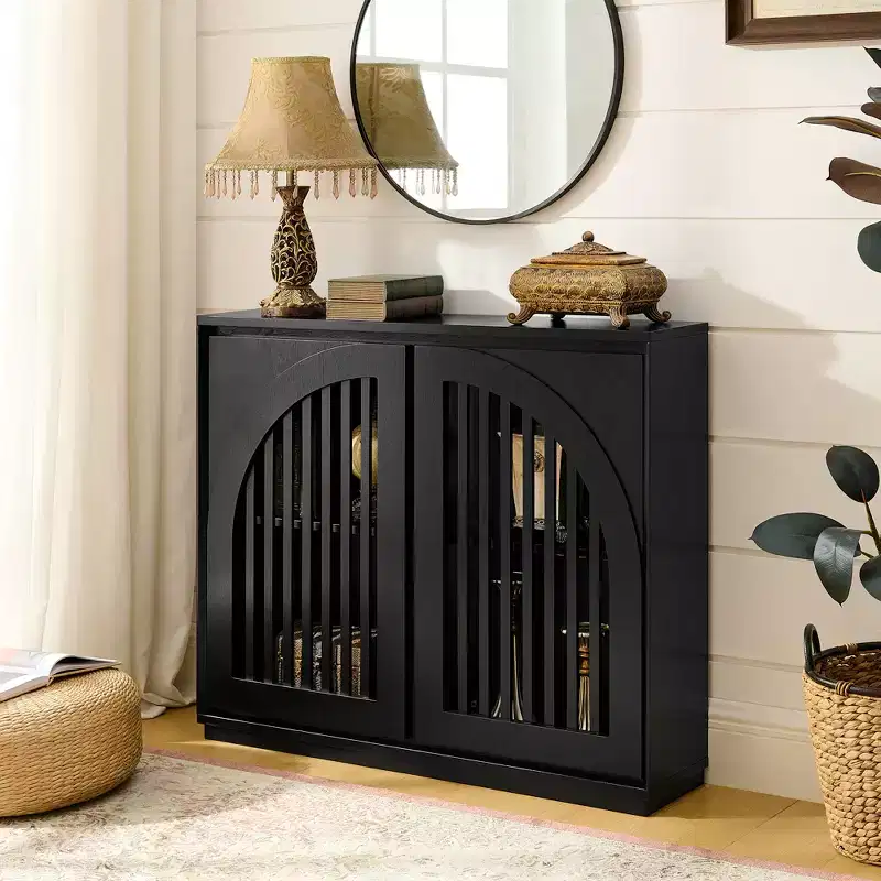 Modern Recessed Sideboard with Two Outlet Holes – Storage Cabinet for Living Room, Entryway, Hallway & Kitchen