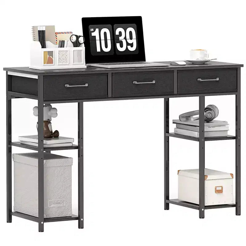 47 Small Writing Desk with Fabric Drawers and Adjustable Shelves