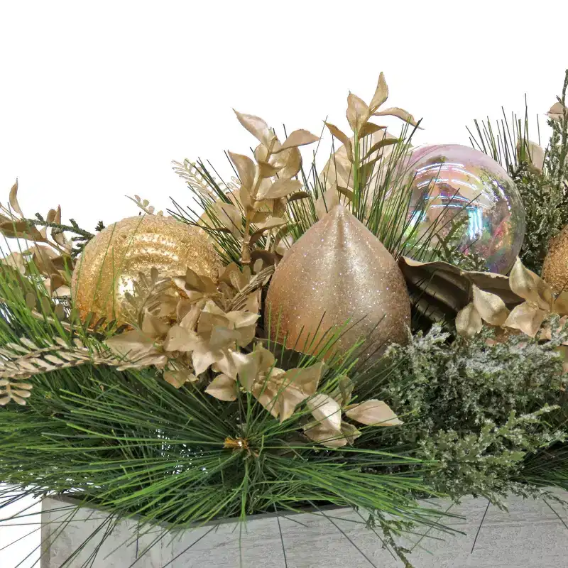 HGTV 11" Champagne Wishes Decorated Mixed Greenery Christmas Artificial Plant Arrangment