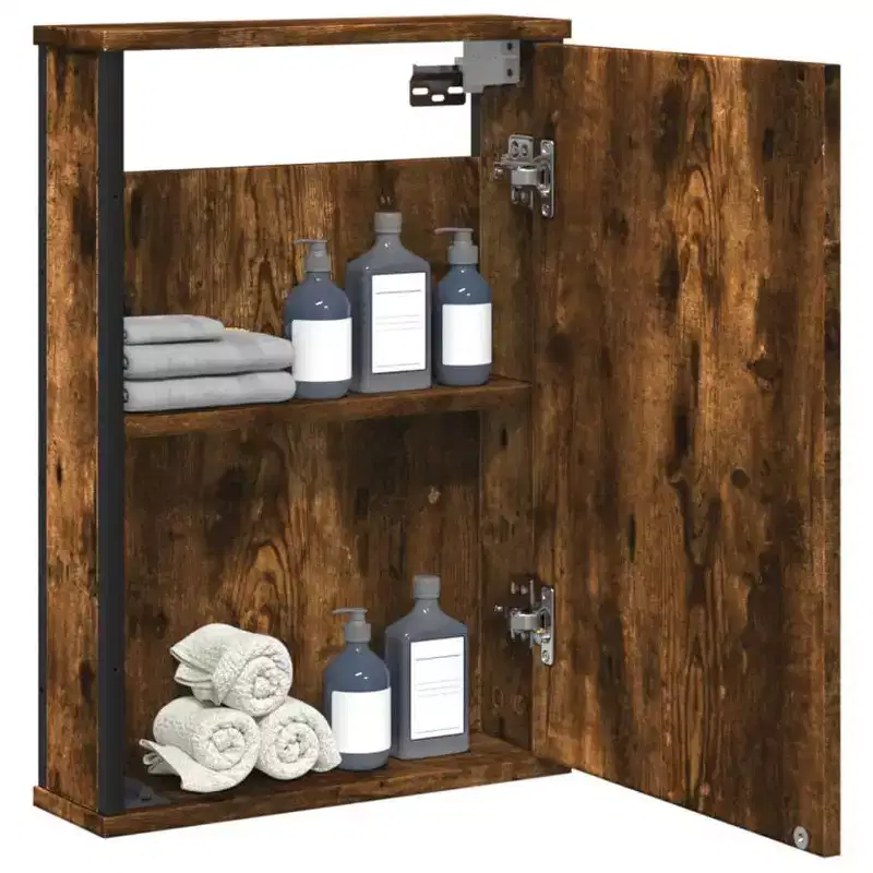 vidaXL Bathroom Mirror Cabinet in Smoked Oak - Engineered Wood Wall-Mounted Storage with Non-Distorted Glass Mirror, 16.5x4.7x23.6